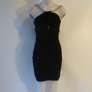 Womens Dina Bar-El Black Gold Chain Link Halter Bodycon Dress M